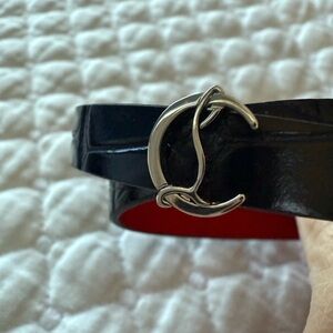 Christian Louboutin Elegant Black Leather Bracelet with Silver Accents